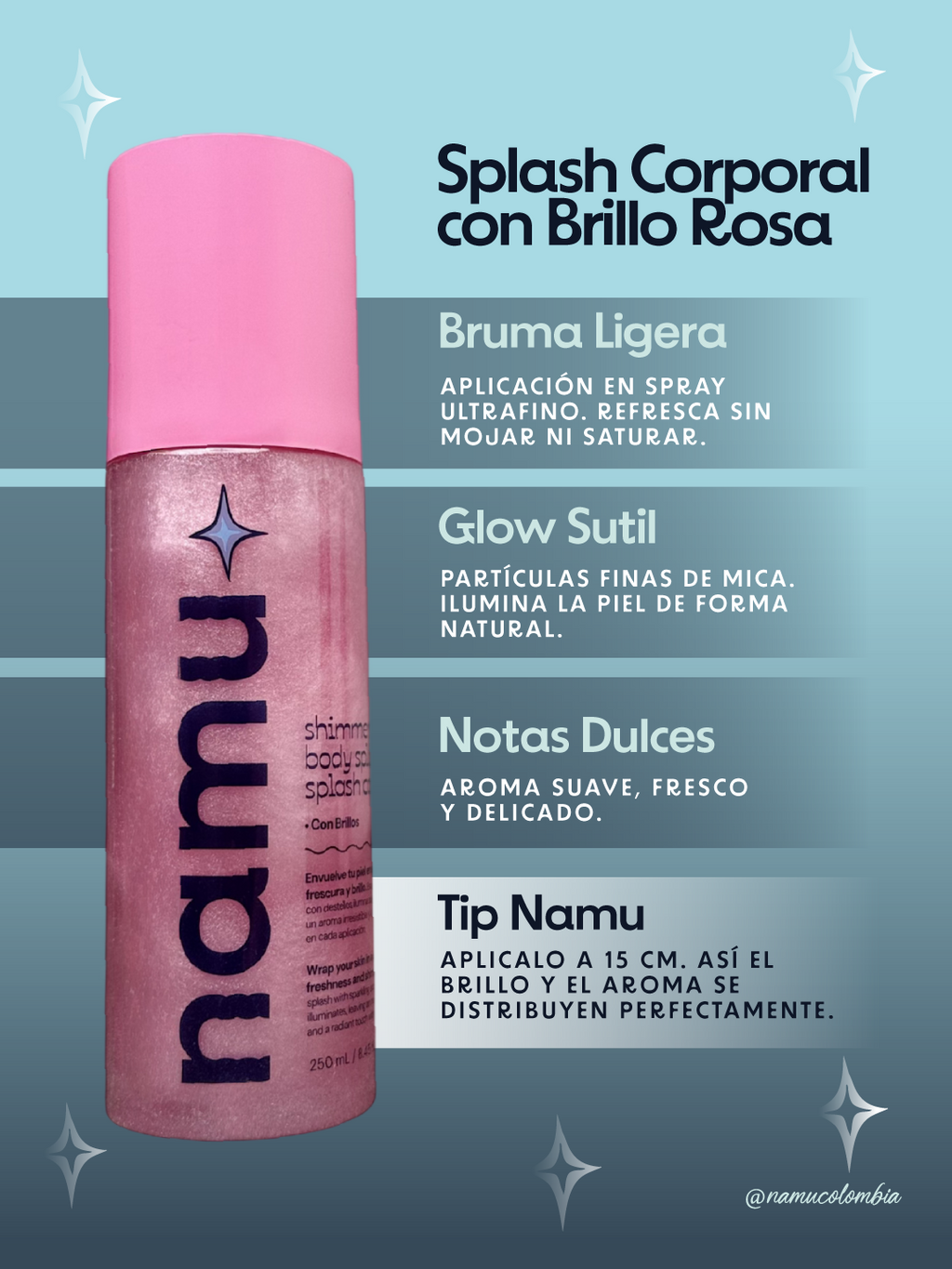 SPLASH CORPORAL CON BRILLO ROSA